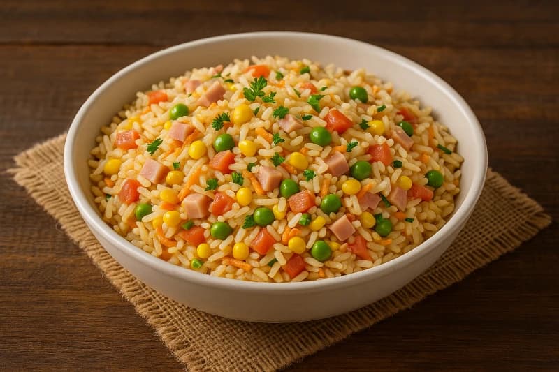 Arroz Colorido com Queijo Derretido