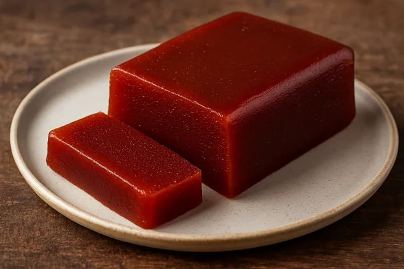 Goiabada caseira feita com goiabas maduras e açúcar, perfeita para comer de colher ou cortar em pedaços.