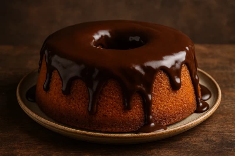 Clássico bolo de cenoura com uma irresistível cobertura cremosa de chocolate que transborda no centro, criando o efeito "vulcão".
