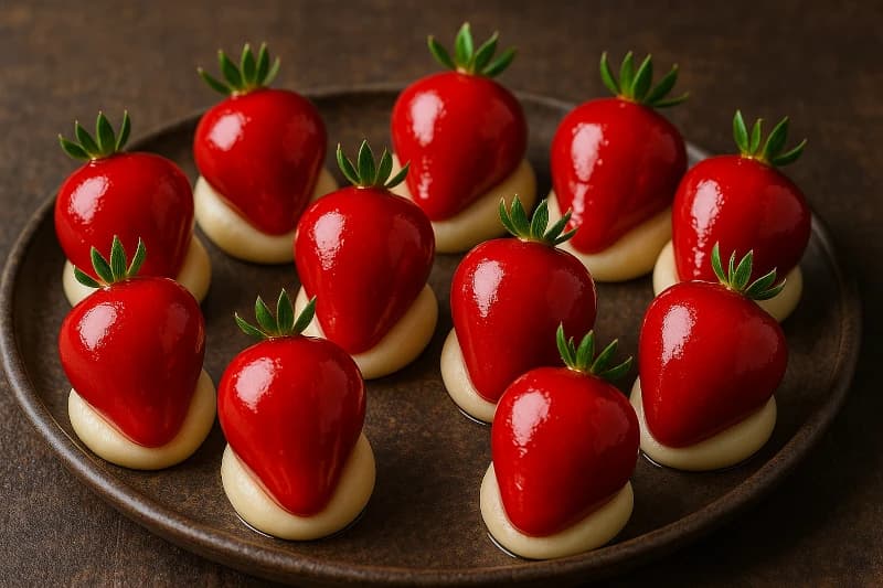 Morangos cobertos com calda crocante de açúcar e recheio cremoso de leite condensado. Uma releitura irresistível do clássico doce de festa.