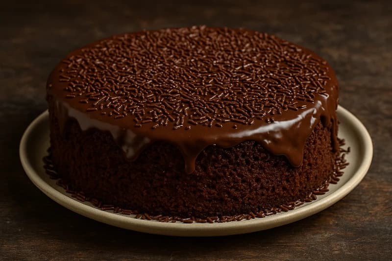 Bolo de chocolate com cobertura cremosa de brigadeiro e toque de coco. Fácil, rápido e irresistível!