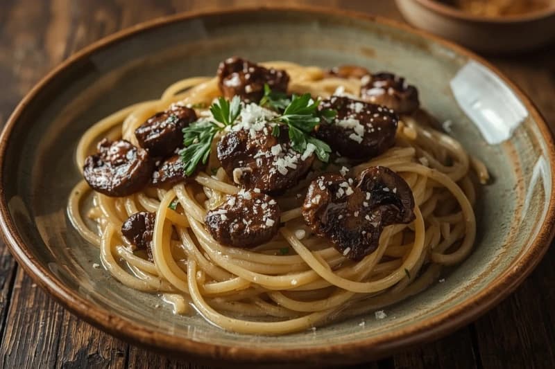 Macarrão Cremoso com Tiras de Carne