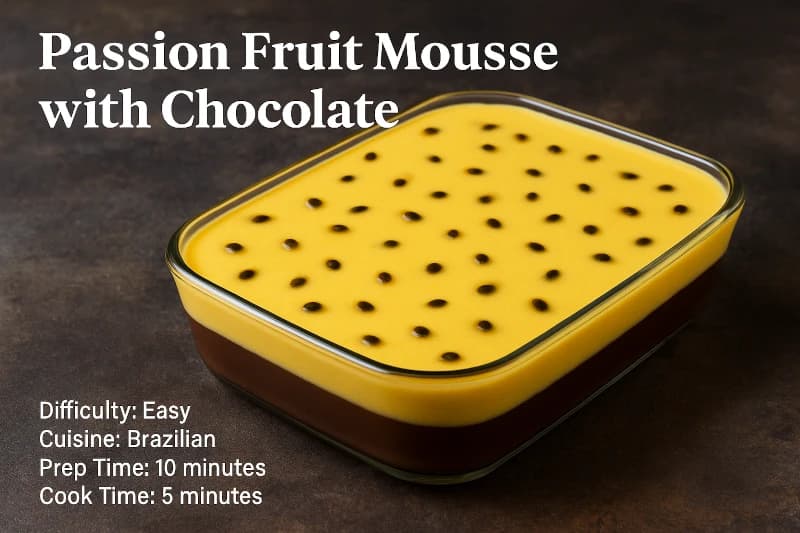 Sobremesa rápida e irresistível com mousse cremosa de maracujá e cobertura de chocolate.