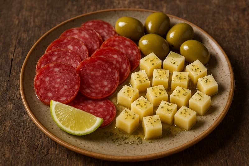 Porção de Salame, Queijo e Azeitonas