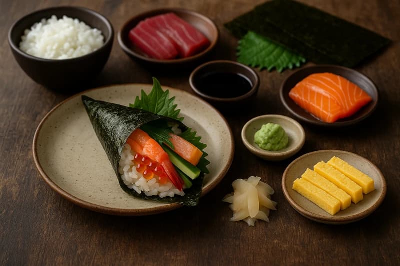 Sushi Enrolado à Mão (Temaki Caseiro)