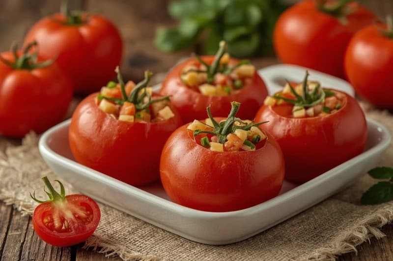 Tomates Recheados com Salada de Vagem e Cogumelos