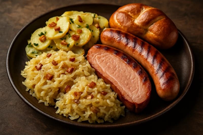 Combinado Alemão com Chucrute, Salada de Batata e Salsichão