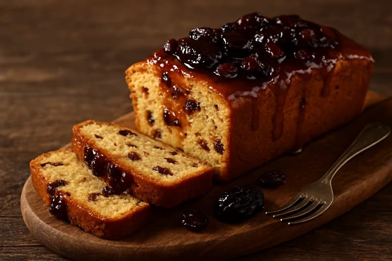 Bolo Inglês com Frutas e Calda de Vinho