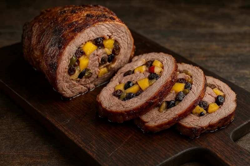 Pernil de Ovelha Agridoce Recheado com Frutas Secas e Frescas