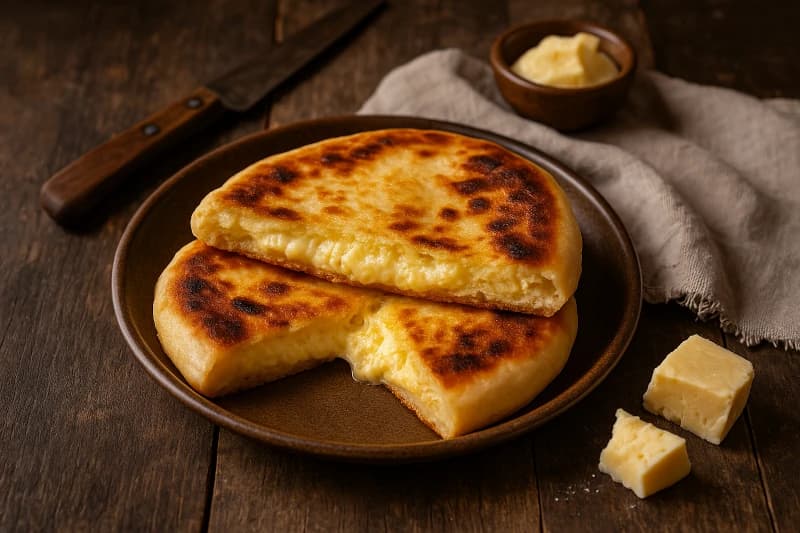 Pão Indiano de Frigideira com Queijo (Khachapuri Caseiro)