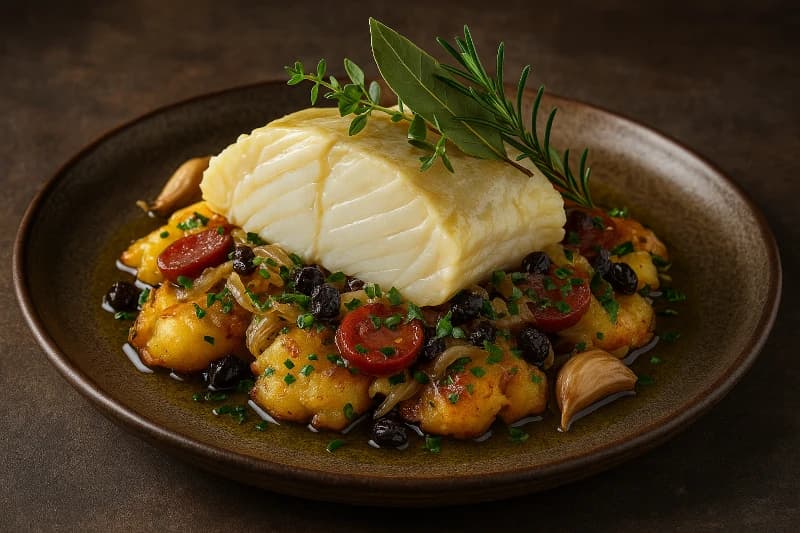Bacalhau com Batatas ao Murro e Chorizo Crocante