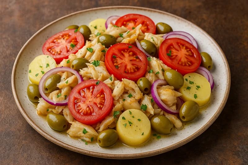Bacalhau com Tomate e Batatas ao Azeite