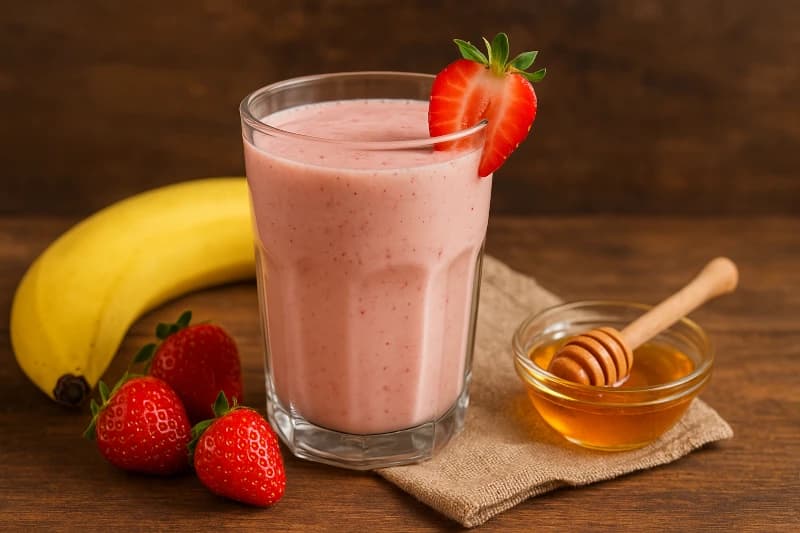 Vitamina Cremosa de Morango, Banana e Mel