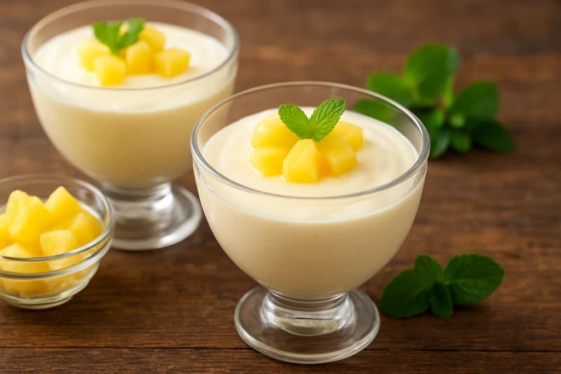 Uma sobremesa leve, refrescante e fácil de preparar, feita com abacaxi, iogurte desnatado e gelatina diet.