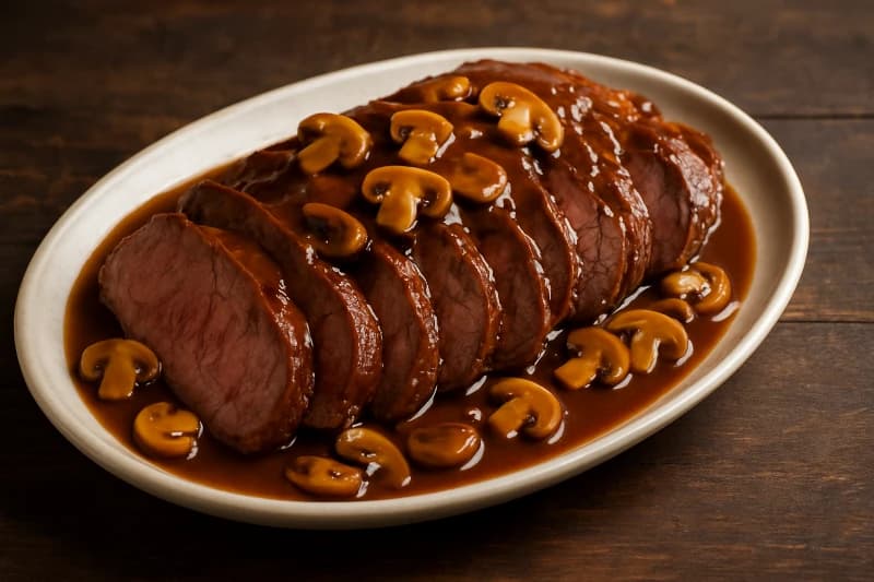 Rosbife ao Molho Madeira com Champignons (Roast Beef)