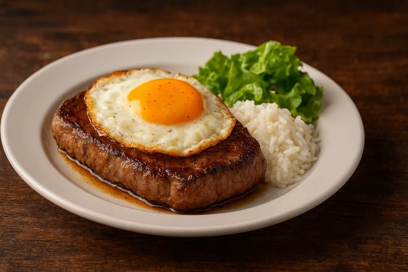 Bife a Cavalo Clássico com Ovo Estalado