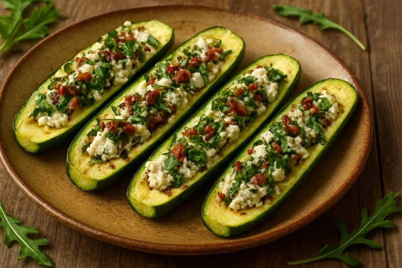 Abobrinha Recheada com Ricota e Rúcula