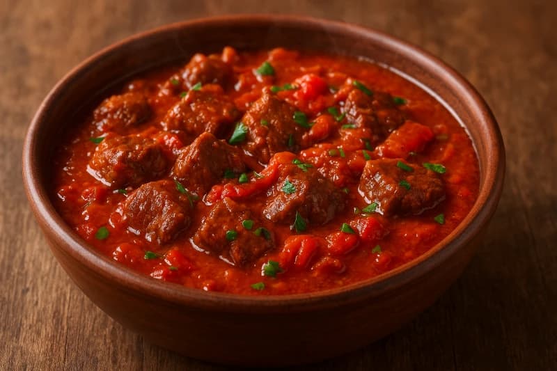 Acém na pressão com molho de pimentão picante