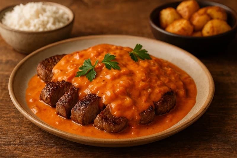 Alcatra ao Molho Cremoso de Tomate e Cebola