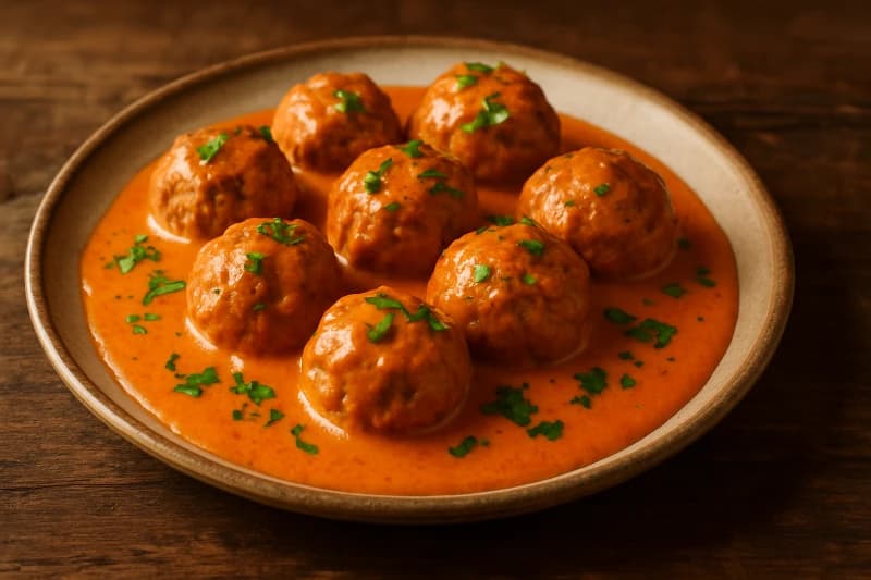 Almôndegas Assadas com Molho Cremoso de Páprica