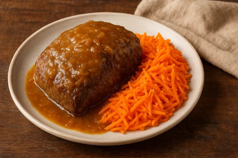 Alcatra Assada ao Molho de Cebola e Cenouras Douradas