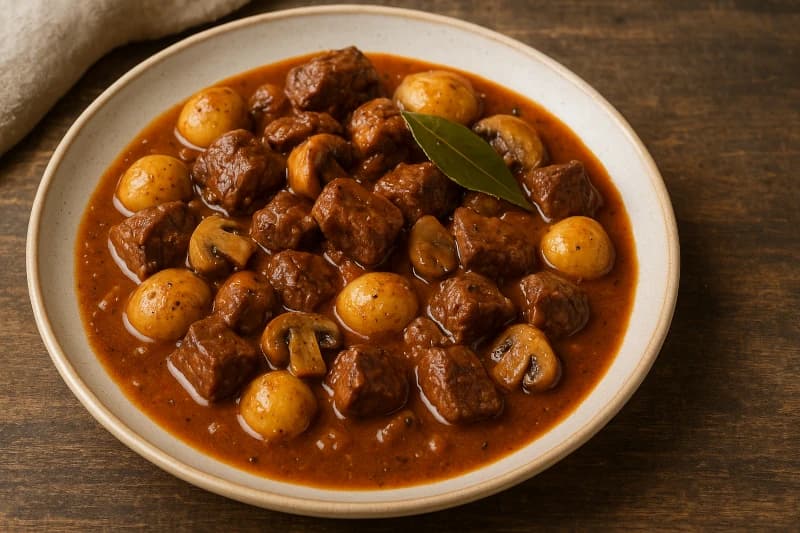 Alcatra ao Molho de Guinness com Batatinhas e Champignons