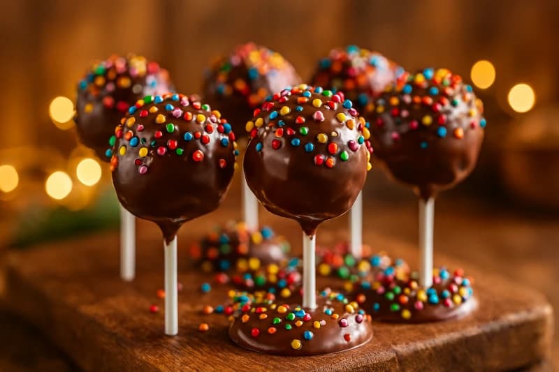 Pop Cakes de Panetone com Chocolate e Confeitos