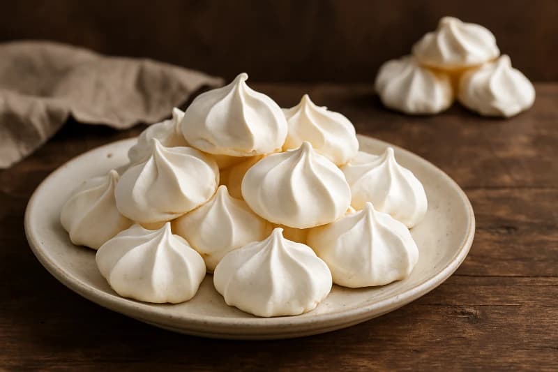 Suspiros leves e crocantes, feitos com claras aquecidas em banho-maria para garantir textura seca e brilho impecável.