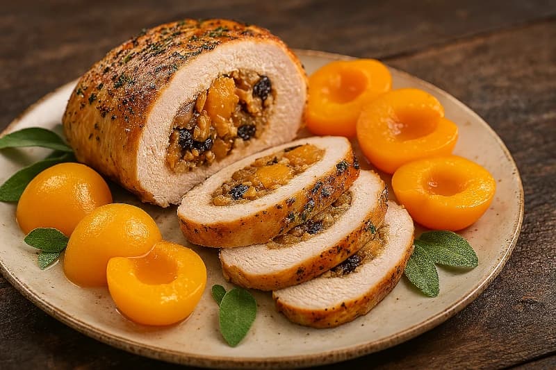 Peito de Peru Recheado com Damascos e Nozes