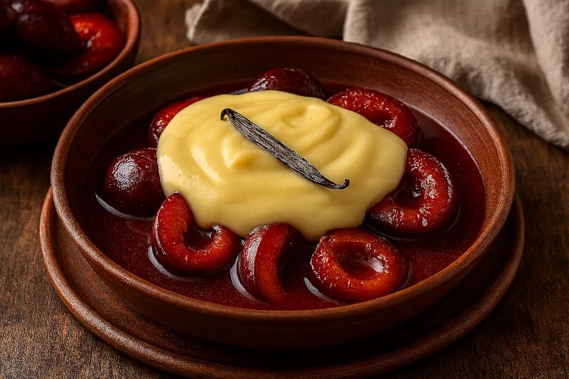 Ameixas em Calda com Creme de Baunilha