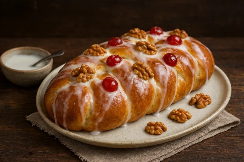 Pão Natalino Trançado com Glacê